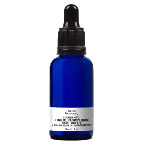 Bouteille verre bleu + bouchon compte-goutte noir 30ml